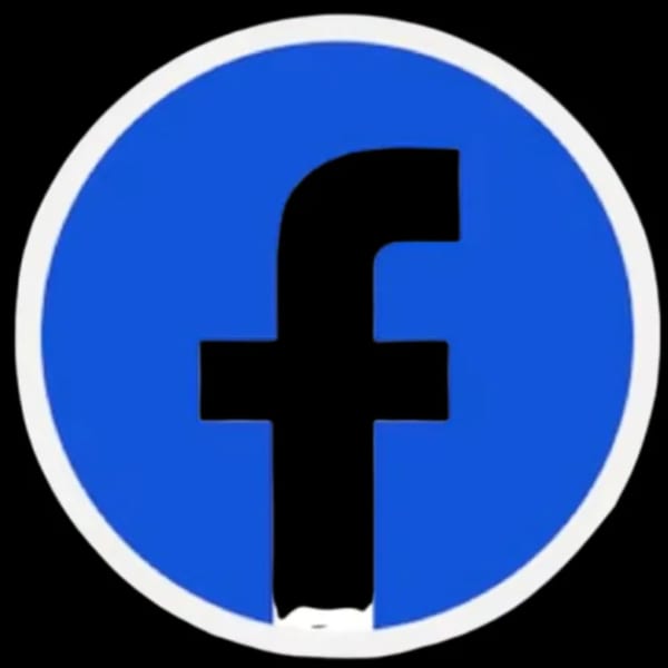 Facebook logo, a white 'f' on a blue circle with a white border, on a black background.